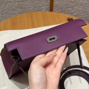 Hermes Kelly Danse 22 Bag Handmade In Evercolor Calfskin Leather Silver Hardware P9 Anemone - Image 9
