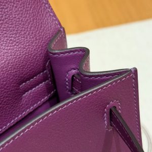 Hermes Kelly Danse 22 Bag Handmade In Evercolor Calfskin Leather Silver Hardware P9 Anemone - Image 8