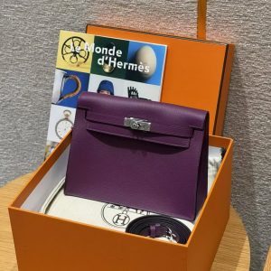 Hermes Kelly Danse 22 Bag Handmade In Evercolor Calfskin Leather Silver Hardware P9 Anemone - Image 3