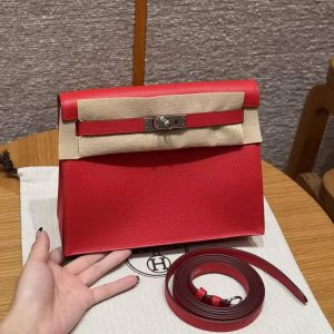 Hermes Kelly Danse 22 Bag Handmade In Evercolor Calfskin Leather Silver Hardware Q5 Rouge Casaque