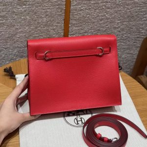 Hermes Kelly Danse 22 Bag Handmade In Evercolor Calfskin Leather Silver Hardware Q5 Rouge Casaque - Image 2
