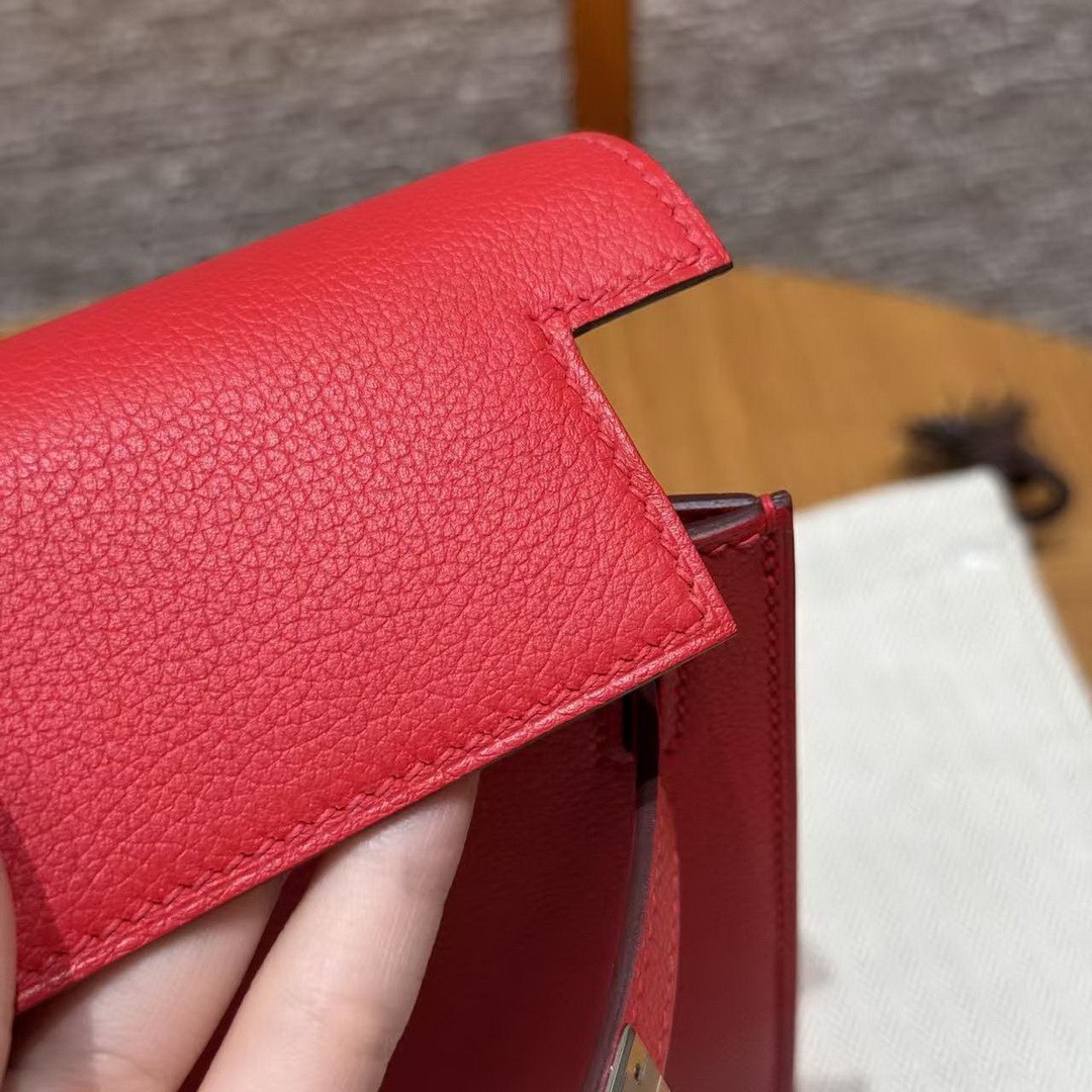 Hermes Kelly Danse 22 Bag Handmade In Evercolor Calfskin Leather Silver Hardware Q5 Rouge Casaque - Image 22