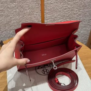 Hermes Kelly Danse 22 Bag Handmade In Evercolor Calfskin Leather Silver Hardware Q5 Rouge Casaque - Image 21