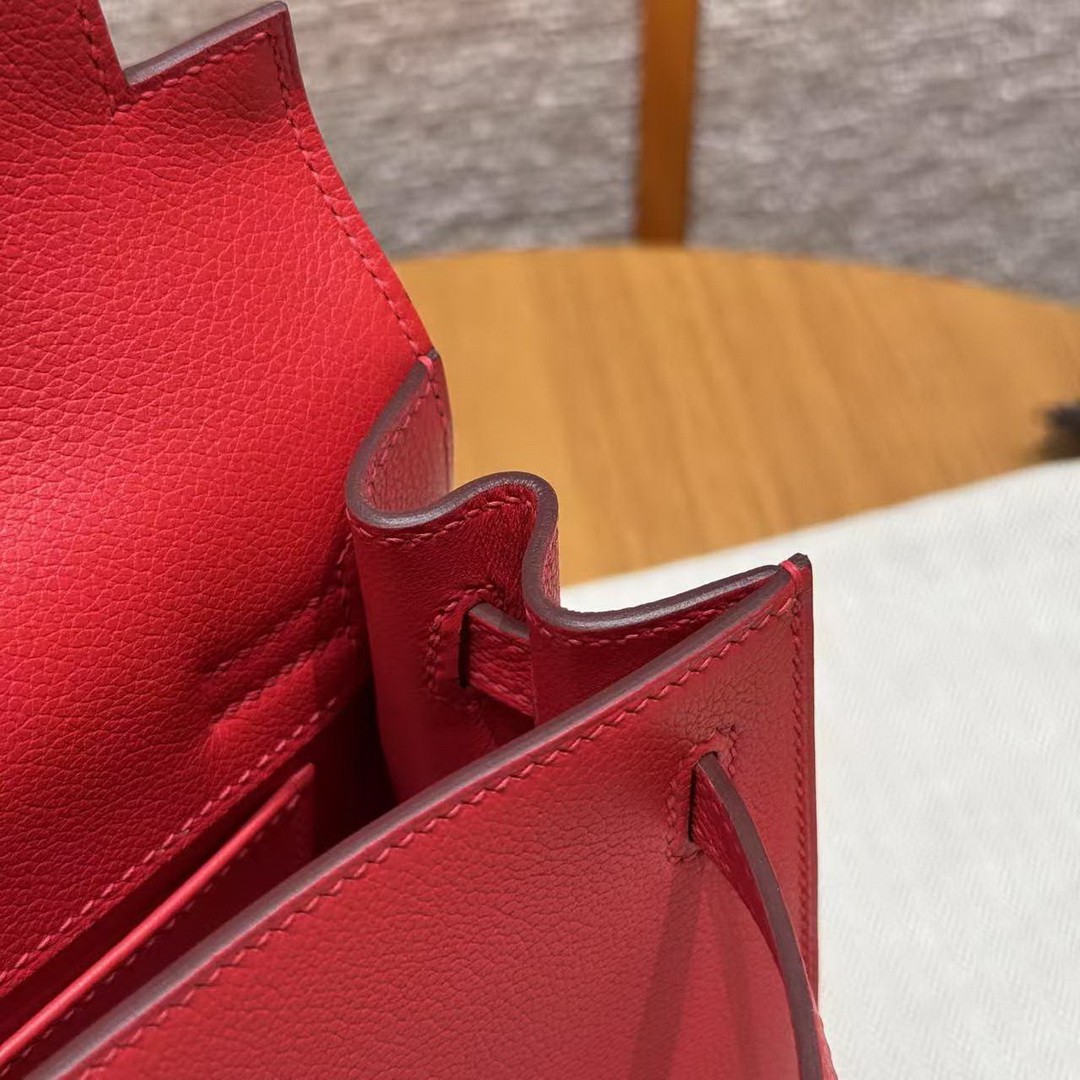 Hermes Kelly Danse 22 Bag Handmade In Evercolor Calfskin Leather Silver Hardware Q5 Rouge Casaque - Image 19