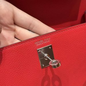 Hermes Kelly Danse 22 Bag Handmade In Evercolor Calfskin Leather Silver Hardware Q5 Rouge Casaque - Image 18