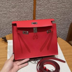 Hermes Kelly Danse 22 Bag Handmade In Evercolor Calfskin Leather Silver Hardware Q5 Rouge Casaque - Image 17