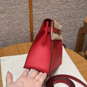 Hermes Kelly Danse 22 Bag Handmade In Evercolor Calfskin Leather Silver Hardware Q5 Rouge Casaque - Image 16