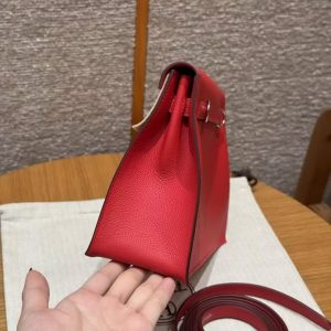 Hermes Kelly Danse 22 Bag Handmade In Evercolor Calfskin Leather Silver Hardware Q5 Rouge Casaque - Image 15