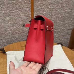 Hermes Kelly Danse 22 Bag Handmade In Evercolor Calfskin Leather Silver Hardware Q5 Rouge Casaque - Image 14