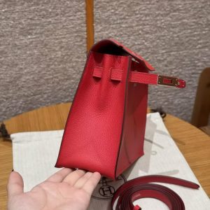 Hermes Kelly Danse 22 Bag Handmade In Evercolor Calfskin Leather Silver Hardware Q5 Rouge Casaque - Image 13