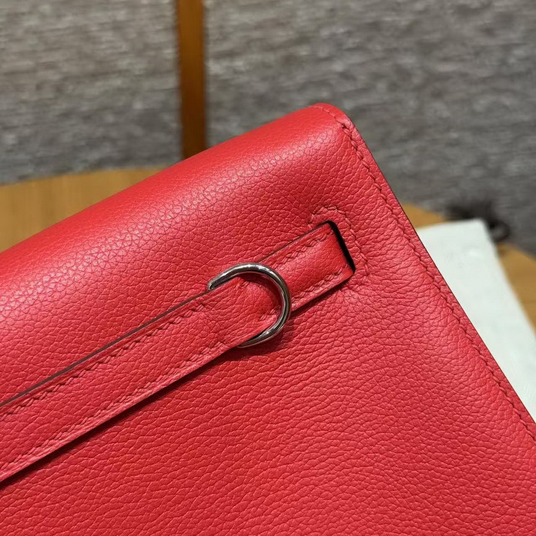 Hermes Kelly Danse 22 Bag Handmade In Evercolor Calfskin Leather Silver Hardware Q5 Rouge Casaque - Image 12