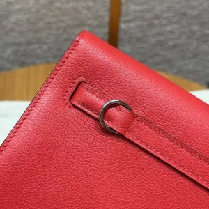 Hermes Kelly Danse 22 Bag Handmade In Evercolor Calfskin Leather Silver Hardware Q5 Rouge Casaque - Image 11