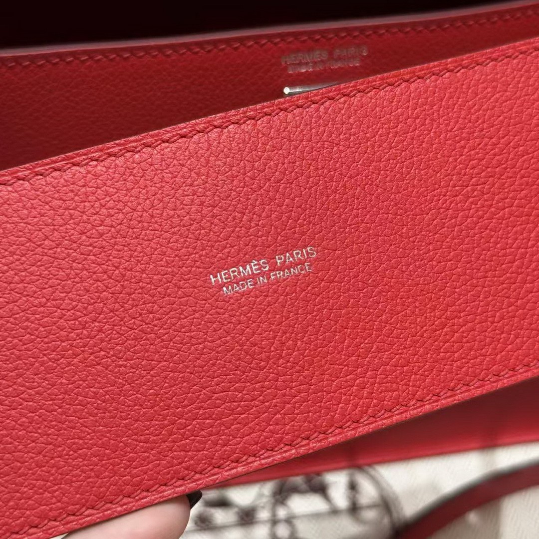 Hermes Kelly Danse 22 Bag Handmade In Evercolor Calfskin Leather Silver Hardware Q5 Rouge Casaque - Image 10