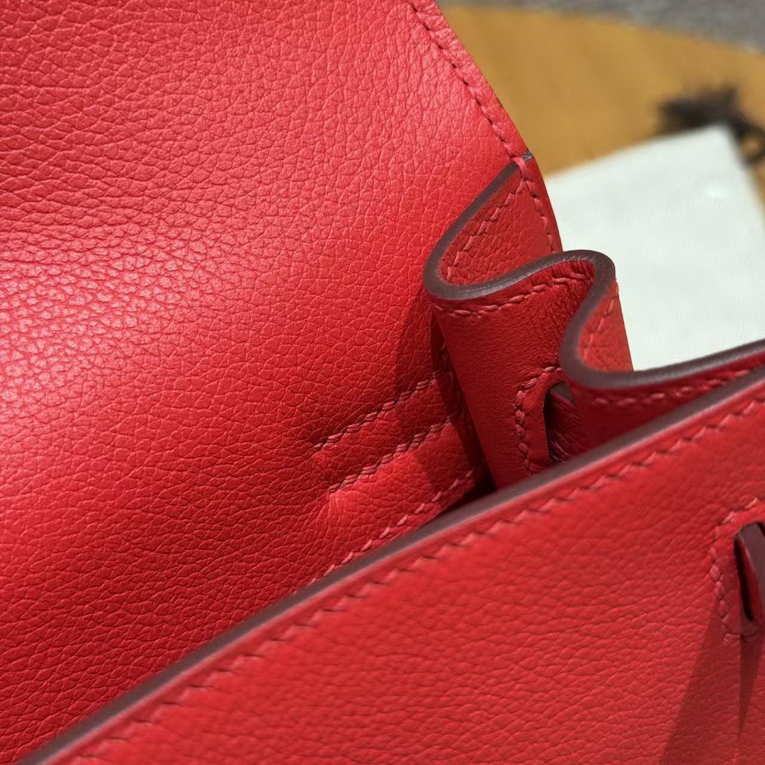 Hermes Kelly Danse 22 Bag Handmade In Evercolor Calfskin Leather Silver Hardware Q5 Rouge Casaque - Image 9