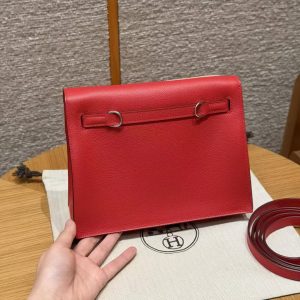 Hermes Kelly Danse 22 Bag Handmade In Evercolor Calfskin Leather Silver Hardware S3 Rouge Coeur - Image 2