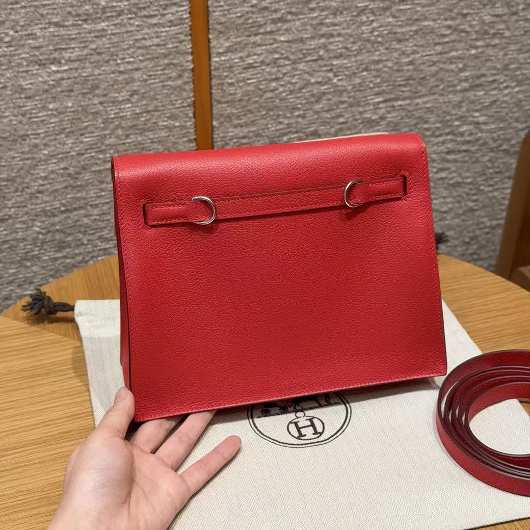 Hermes Kelly Danse 22 Bag Handmade In Evercolor Calfskin Leather Silver Hardware S3 Rouge Coeur - Image 2
