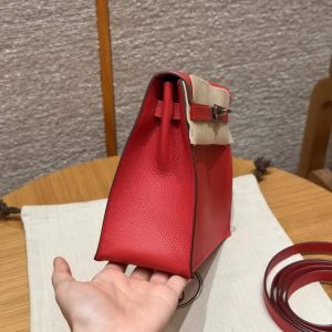 Hermes Kelly Danse 22 Bag Handmade In Evercolor Calfskin Leather Silver Hardware S3 Rouge Coeur - Image 20