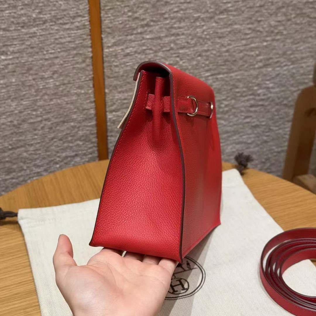 Hermes Kelly Danse 22 Bag Handmade In Evercolor Calfskin Leather Silver Hardware S3 Rouge Coeur - Image 19