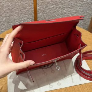 Hermes Kelly Danse 22 Bag Handmade In Evercolor Calfskin Leather Silver Hardware S3 Rouge Coeur - Image 17