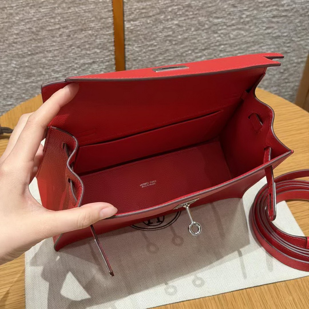 Hermes Kelly Danse 22 Bag Handmade In Evercolor Calfskin Leather Silver Hardware S3 Rouge Coeur - Image 17