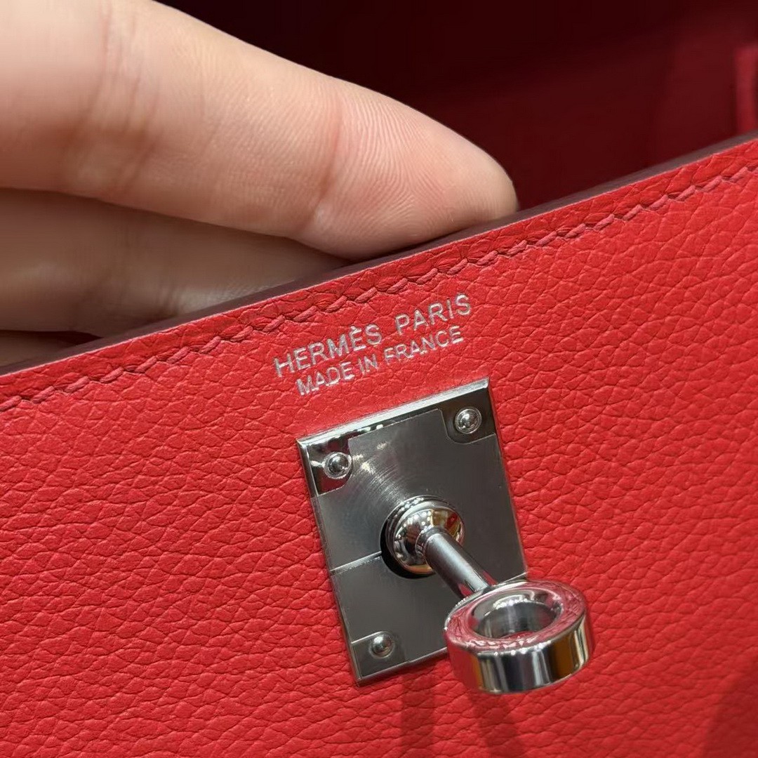 Hermes Kelly Danse 22 Bag Handmade In Evercolor Calfskin Leather Silver Hardware S3 Rouge Coeur - Image 16