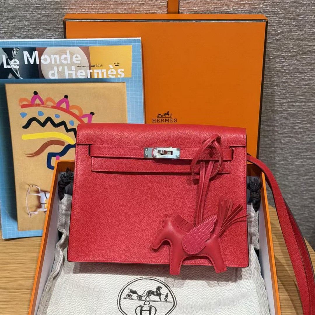 Hermes Kelly Danse 22 Bag Handmade In Evercolor Calfskin Leather Silver Hardware S3 Rouge Coeur - Image 13