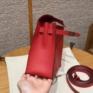 Hermes Kelly Danse 22 Bag Handmade In Evercolor Calfskin Leather Silver Hardware S3 Rouge Coeur - Image 12
