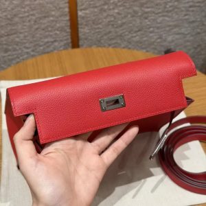 Hermes Kelly Danse 22 Bag Handmade In Evercolor Calfskin Leather Silver Hardware S3 Rouge Coeur - Image 11