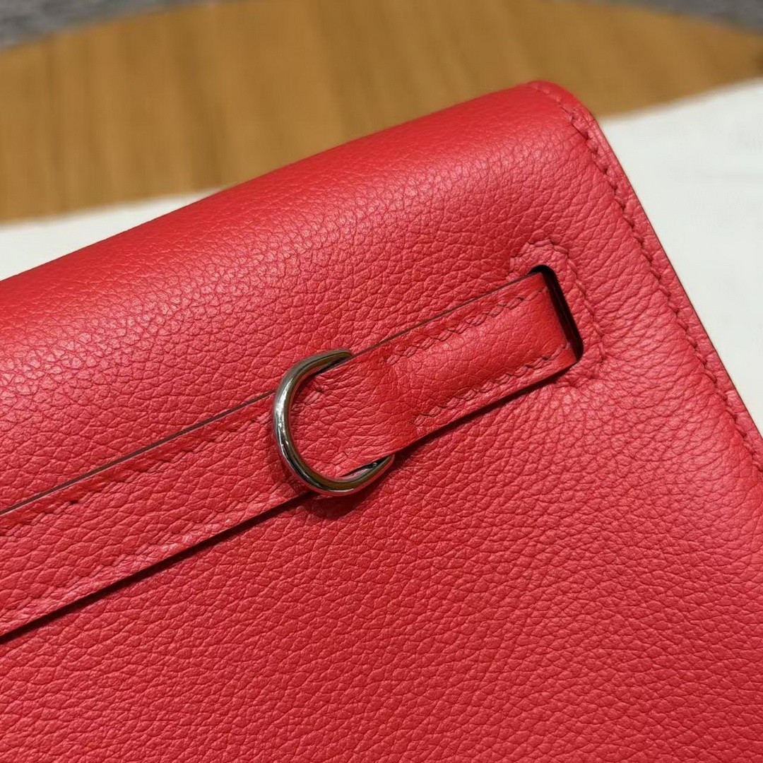 Hermes Kelly Danse 22 Bag Handmade In Evercolor Calfskin Leather Silver Hardware S3 Rouge Coeur - Image 7