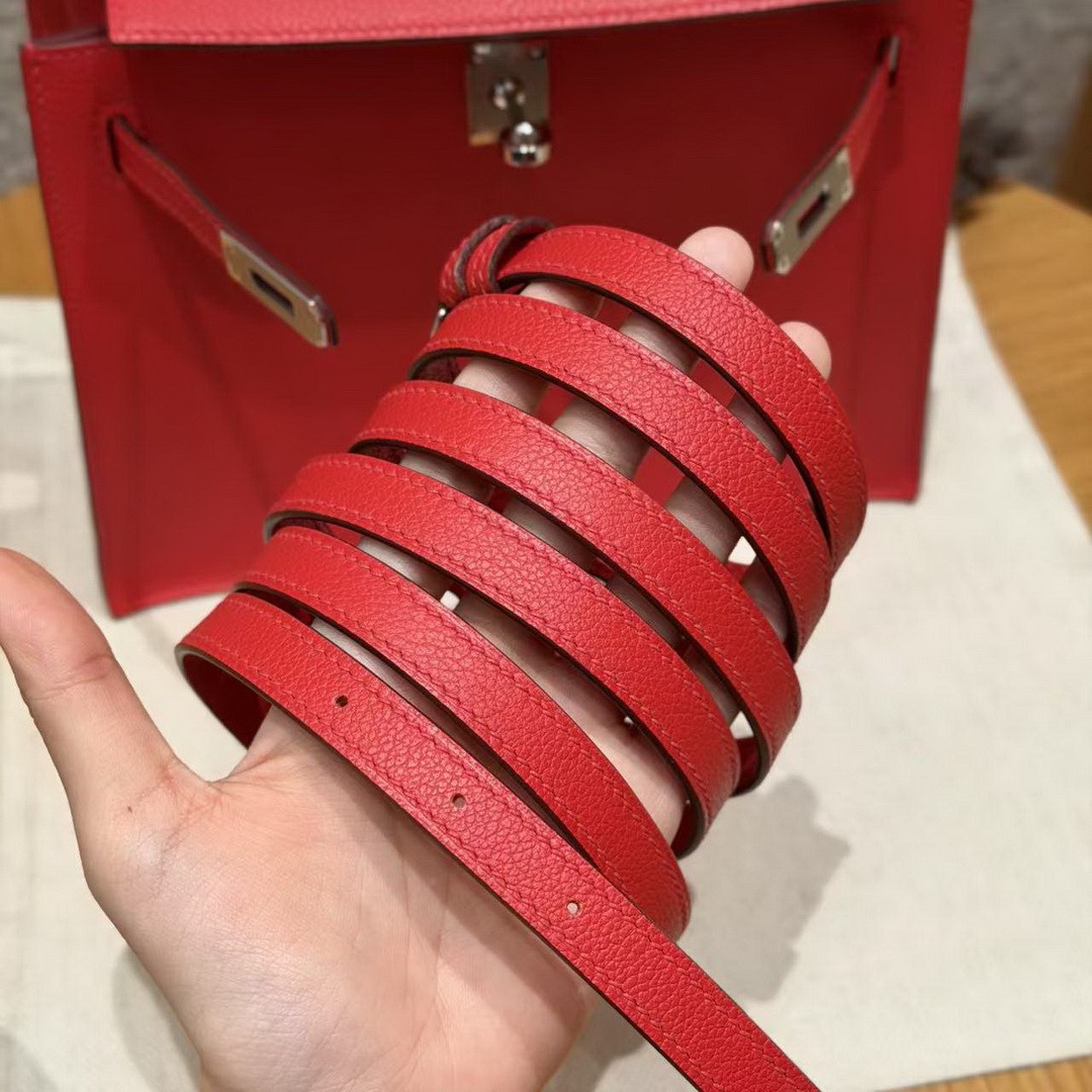 Hermes Kelly Danse 22 Bag Handmade In Evercolor Calfskin Leather Silver Hardware S3 Rouge Coeur - Image 4