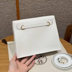 Hermes Kelly Danse 22 Bag Handmade In Swift Calfskin Leather Gold Hardware 01 Blanc - Image 2