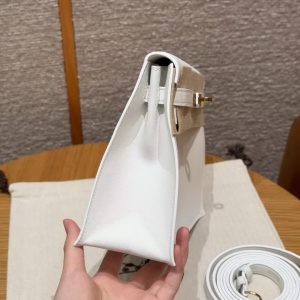 Hermes Kelly Danse 22 Bag Handmade In Swift Calfskin Leather Gold Hardware 01 Blanc - Image 20