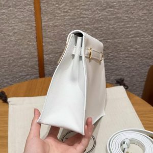 Hermes Kelly Danse 22 Bag Handmade In Swift Calfskin Leather Gold Hardware 01 Blanc - Image 19