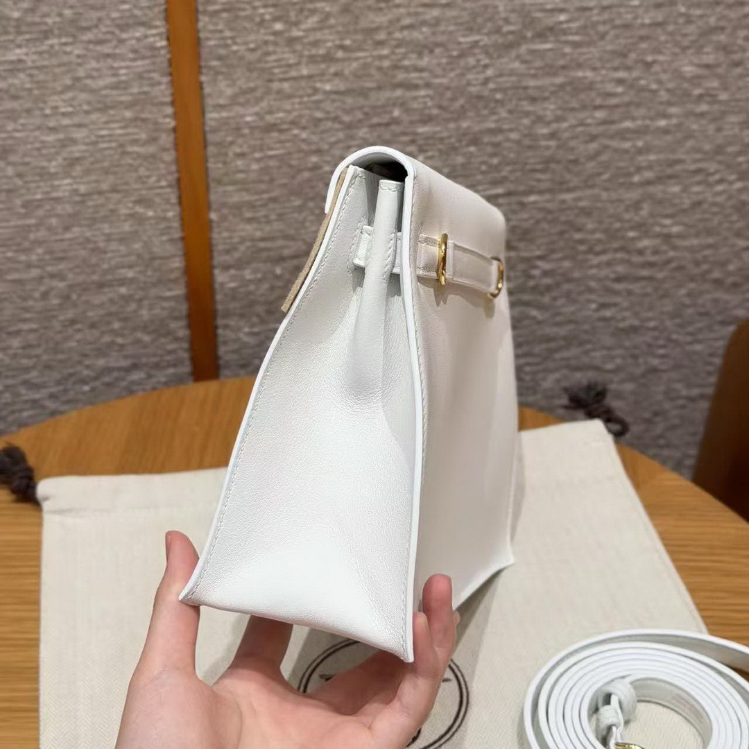 Hermes Kelly Danse 22 Bag Handmade In Swift Calfskin Leather Gold Hardware 01 Blanc - Image 19