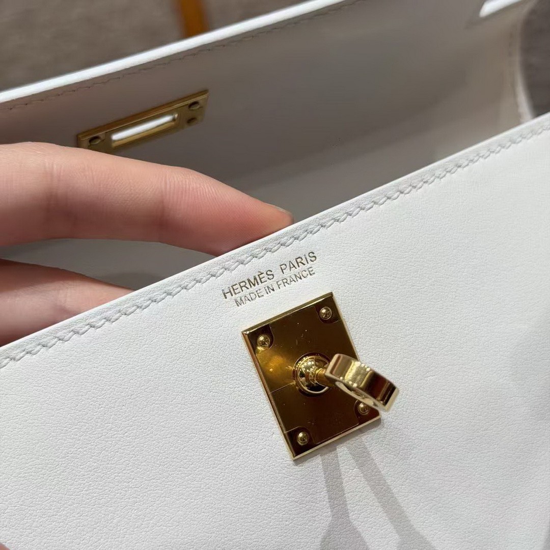 Hermes Kelly Danse 22 Bag Handmade In Swift Calfskin Leather Gold Hardware 01 Blanc - Image 17
