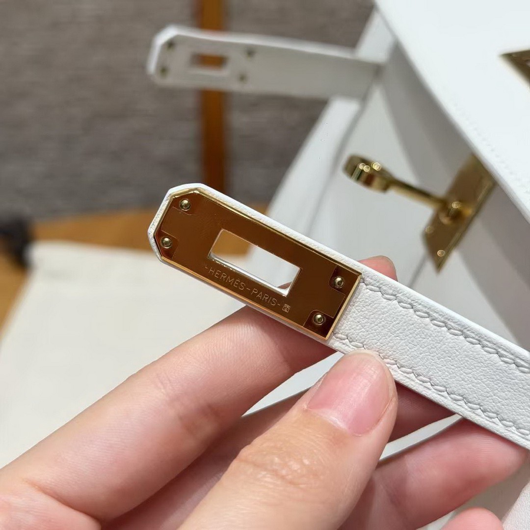 Hermes Kelly Danse 22 Bag Handmade In Swift Calfskin Leather Gold Hardware 01 Blanc - Image 15
