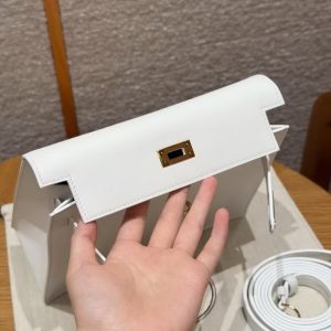 Hermes Kelly Danse 22 Bag Handmade In Swift Calfskin Leather Gold Hardware 01 Blanc - Image 13