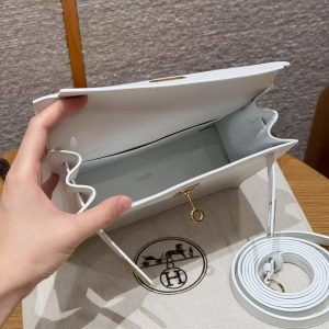 Hermes Kelly Danse 22 Bag Handmade In Swift Calfskin Leather Gold Hardware 01 Blanc - Image 12