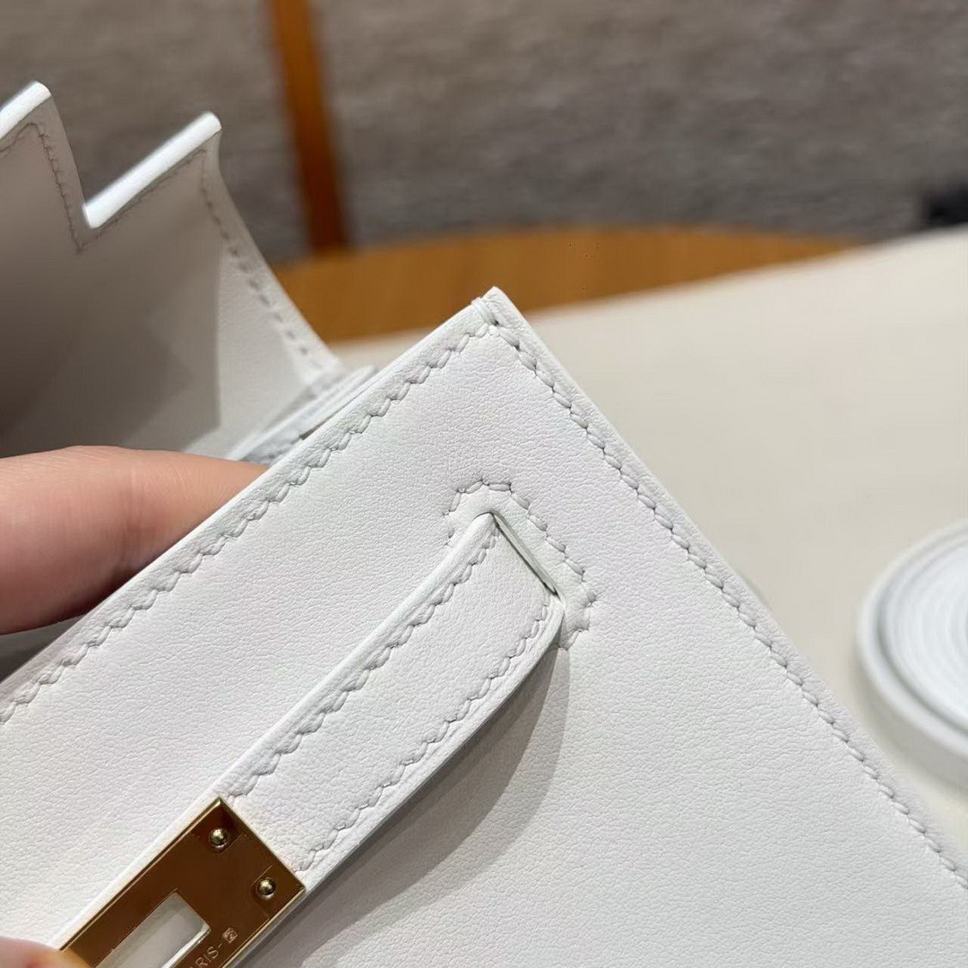 Hermes Kelly Danse 22 Bag Handmade In Swift Calfskin Leather Gold Hardware 01 Blanc - Image 10