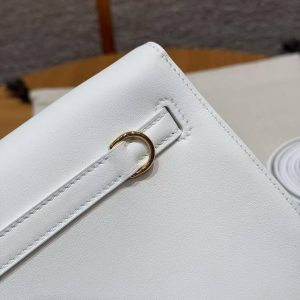 Hermes Kelly Danse 22 Bag Handmade In Swift Calfskin Leather Gold Hardware 01 Blanc - Image 9