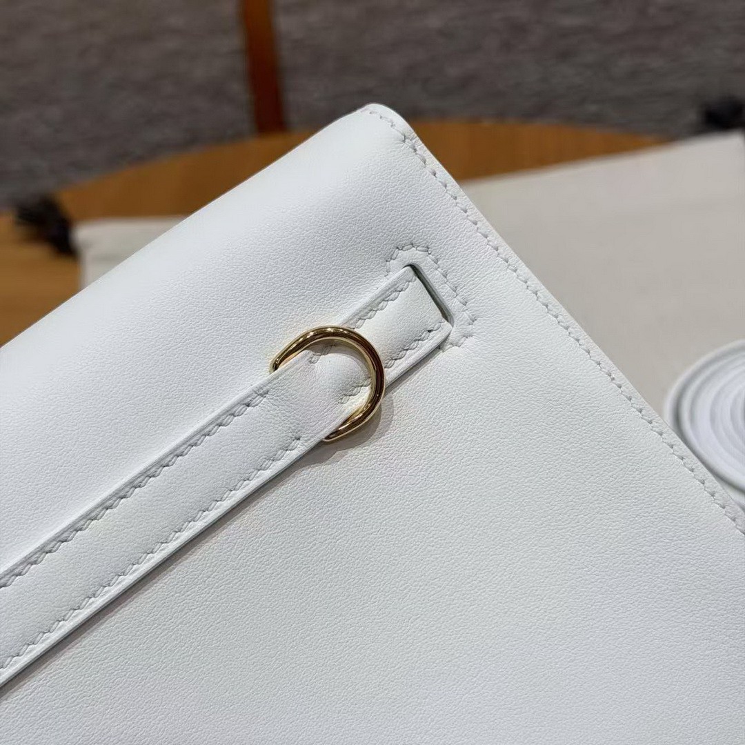 Hermes Kelly Danse 22 Bag Handmade In Swift Calfskin Leather Gold Hardware 01 Blanc - Image 9