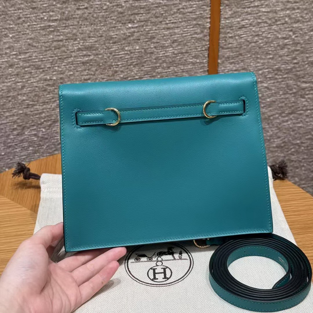 Hermes Kelly Danse 22 Bag Handmade In Swift Calfskin Leather Gold Hardware 7F Blue Paon - Image 2