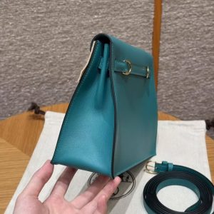 Hermes Kelly Danse 22 Bag Handmade In Swift Calfskin Leather Gold Hardware 7F Blue Paon - Image 17