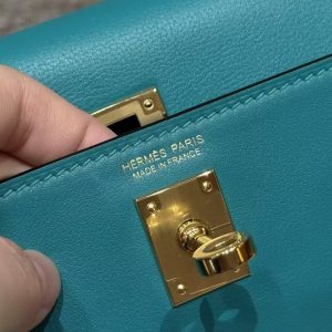 Hermes Kelly Danse 22 Bag Handmade In Swift Calfskin Leather Gold Hardware 7F Blue Paon - Image 14