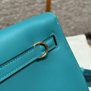Hermes Kelly Danse 22 Bag Handmade In Swift Calfskin Leather Gold Hardware 7F Blue Paon - Image 12