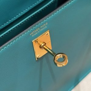 Hermes Kelly Danse 22 Bag Handmade In Swift Calfskin Leather Gold Hardware 7F Blue Paon - Image 9