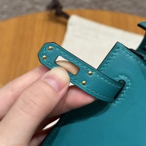 Hermes Kelly Danse 22 Bag Handmade In Swift Calfskin Leather Gold Hardware 7F Blue Paon - Image 8