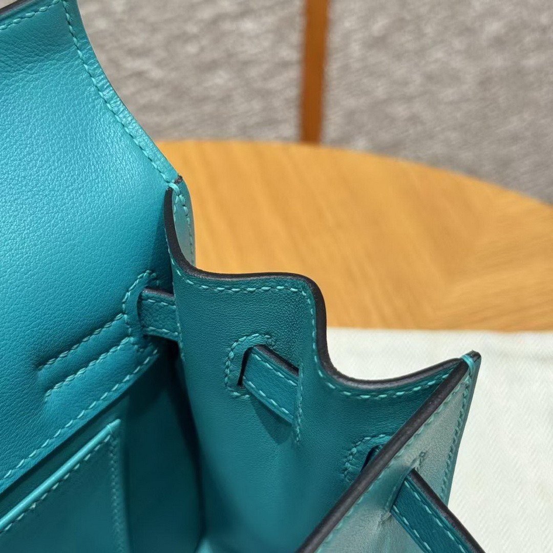 Hermes Kelly Danse 22 Bag Handmade In Swift Calfskin Leather Gold Hardware 7F Blue Paon - Image 6