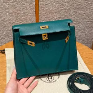 Hermes Kelly Danse 22 Bag Handmade In Swift Calfskin Leather Gold Hardware W0 Vert Bosphore