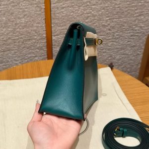 Hermes Kelly Danse 22 Bag Handmade In Swift Calfskin Leather Gold Hardware W0 Vert Bosphore - Image 18